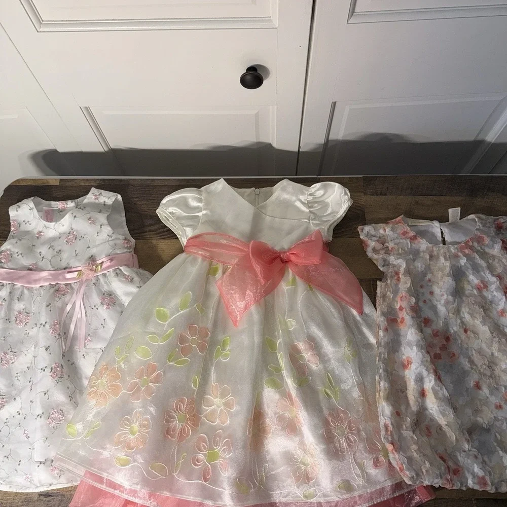 Lot Of 3 Girls Size 24 Months Dresses Lacy Embroidery Fancy